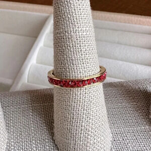 Red Ruby Colored CZ 18k Gold Stainless Steel Eternity Stack Ring July Birthstone